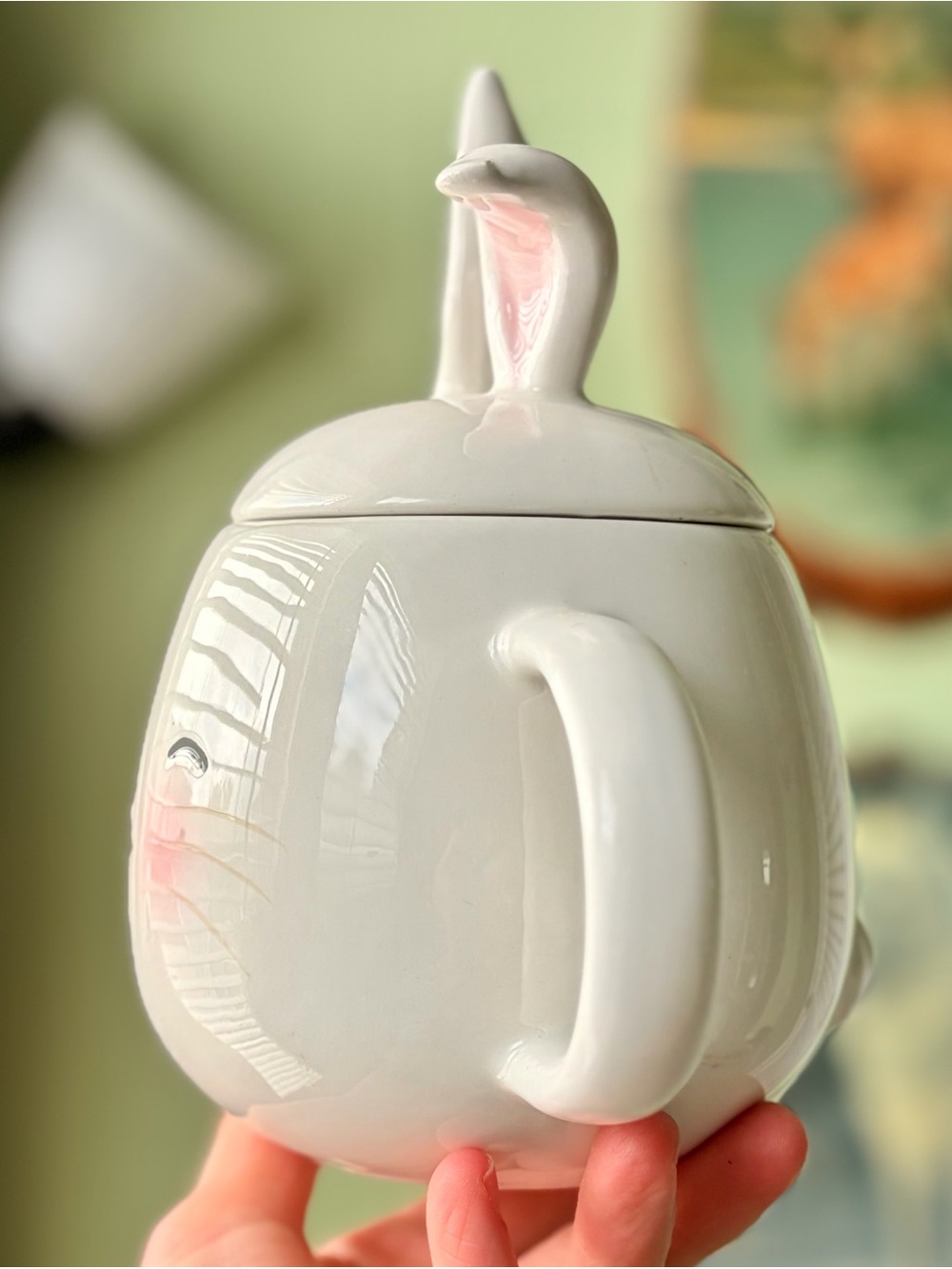 Cute Cottagecore Bunny Ceramic Mug with Lid - White and Pink - Picture 2 of 7
